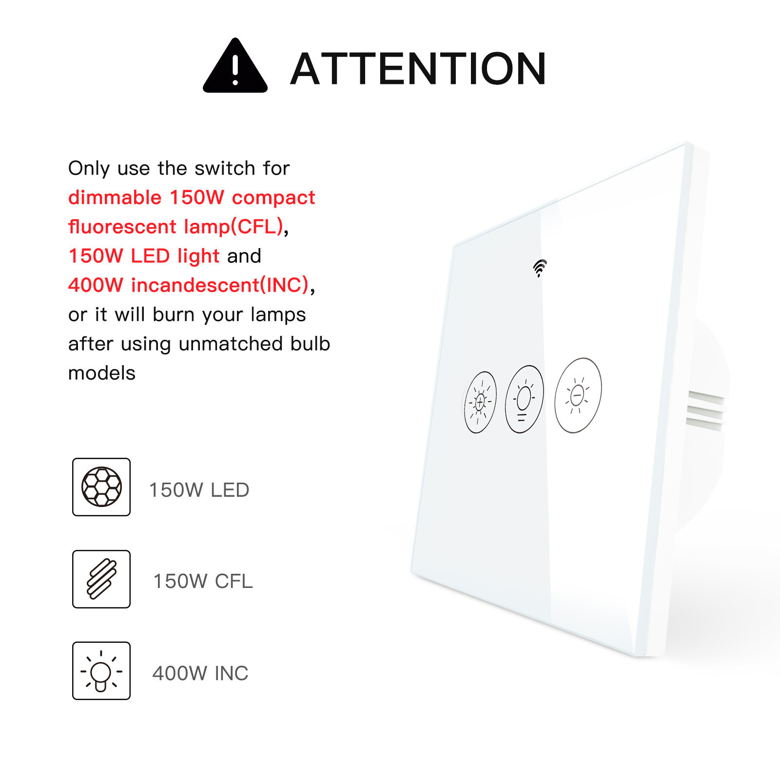 EU Light Dimmer Switch Touch WiFi Smart Switch Schedule Timer Brightness Memory Smart Life/Tuya APP Remote Control Alexa