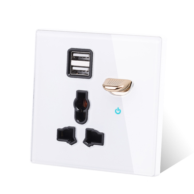 13A Universal Power Socket with USB Wall Outlet With LED Black Glass UK Malta Ireland EU Europe France Socket Wall Plug