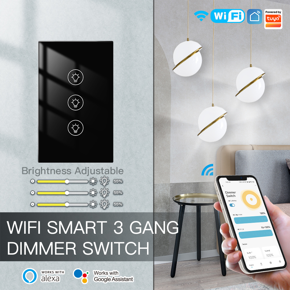 Langyeao US WiFi/ZigBee Tuya Smart Wall Touch Light Dimmer Switch 1/2/3 Gang Smart Life Works with Amazon Alexa and Google Home