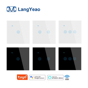 Langyeao EU UK 1/2/3/4 Gang Tuya Smart Switch Light Alexa Voice Control Touch Glass Wall Wireless WiFi  ethernet smart switch