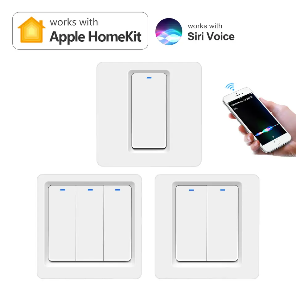 Tuya WiFi Apple Homekit Smart Key Switches Alexa Google Home Wall Light Push Button Switch 1/2/3 Gang