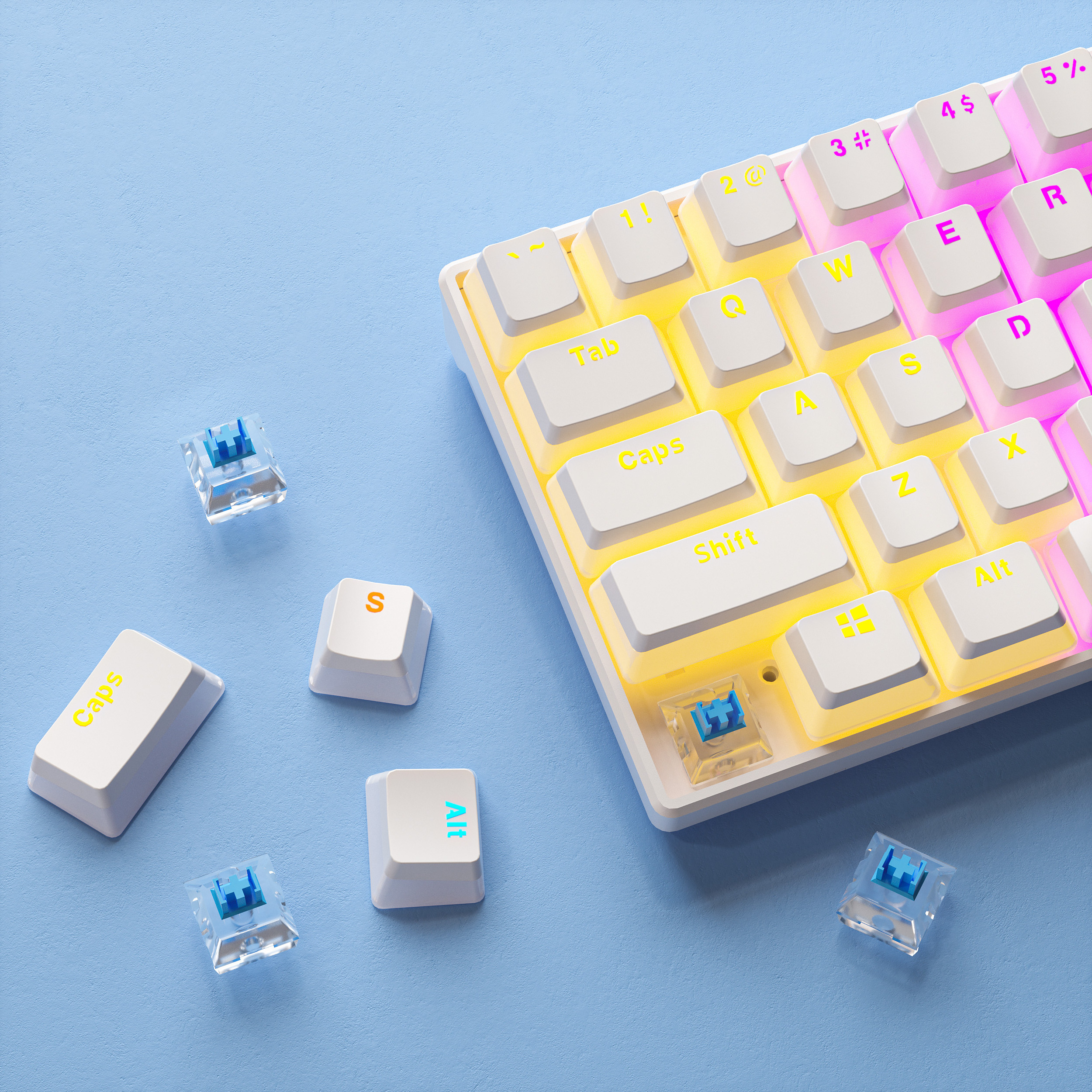 Clear Pudding Keycaps Mini 61 Keys Wired Mechanical Keyboard RGB Light 60% Keyboard