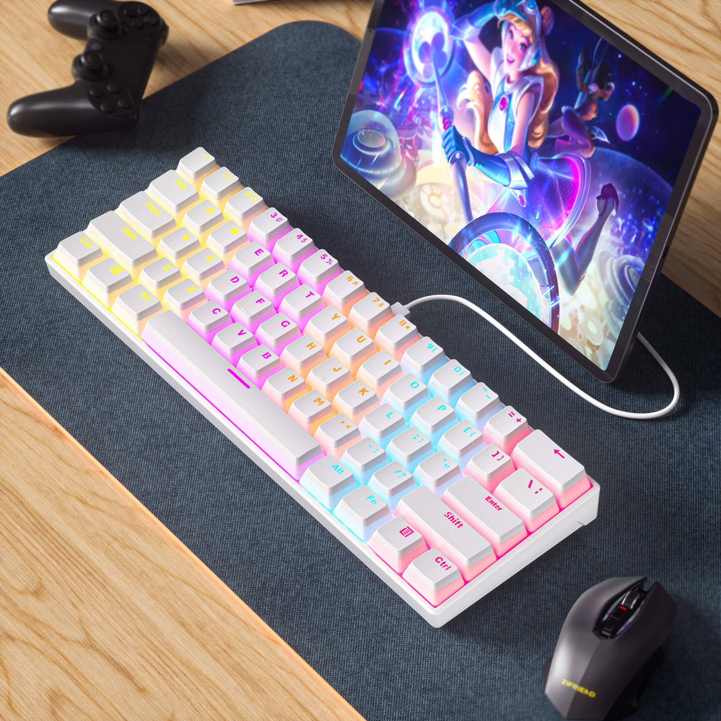 Clear Pudding Keycaps Mini 61 Keys Wired Mechanical Keyboard RGB Light 60% Keyboard