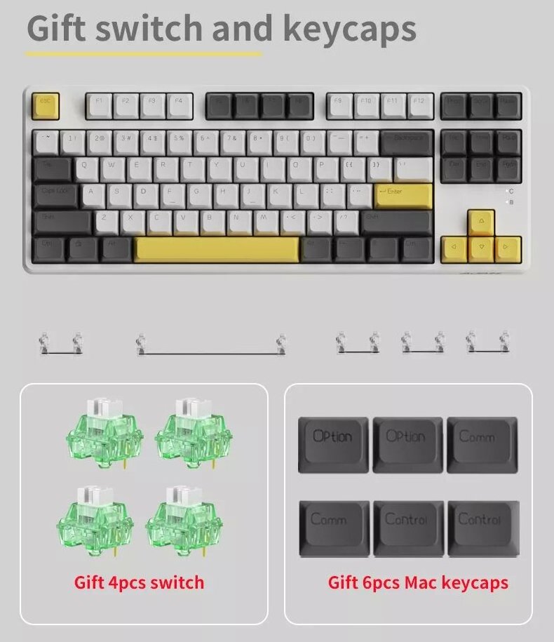 Ajazz AK873 Free Gift Switch and Keycaps Wireless BT Hot Swappable 5 Pin Magnetic Case Mechanical Keyboard