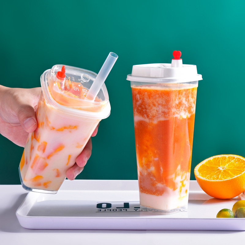 Factory Wholesale Clear Disposable Plastic Cup Boba Bubble Tea Pp Injection Square Cup With Lid