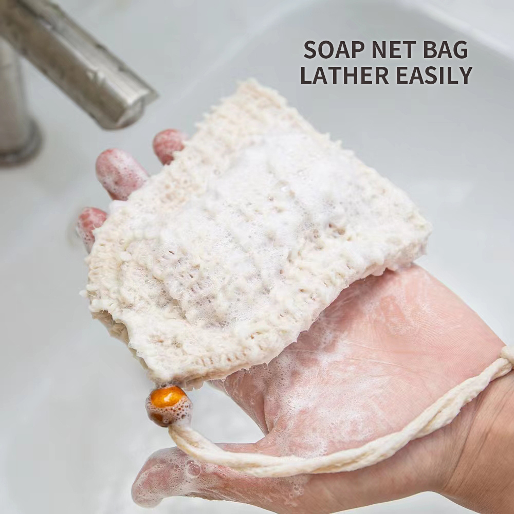 custom bath back scrubber small drawstring mesh jute sisal soap net scrub bags pouch saver mesh bag for soap