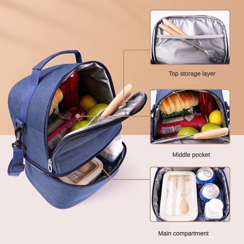 PEVA Large Double Aluminum Foil Portable Insulated Lunch Box Double Waterproof Oxford Cloth Preservation Bag Thermal Feature