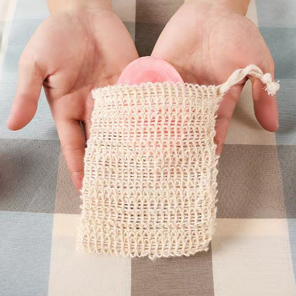 custom bath back scrubber small drawstring mesh jute sisal soap net scrub bags pouch saver mesh bag for soap