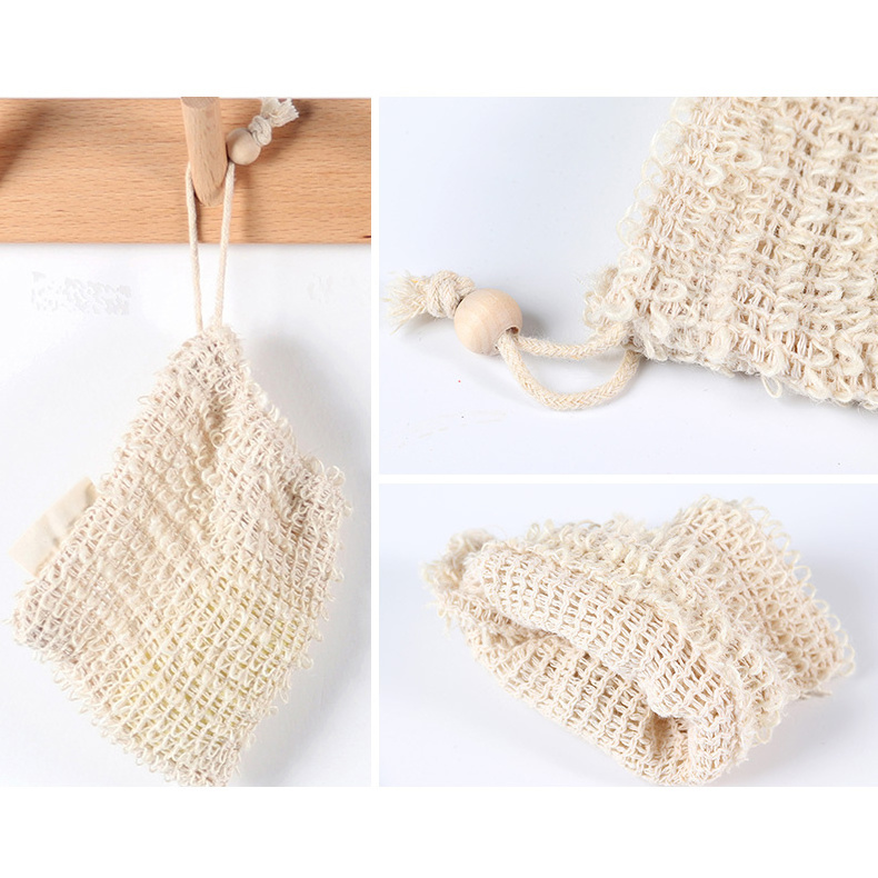 custom bath back scrubber small drawstring mesh jute sisal soap net scrub bags pouch saver mesh bag for soap