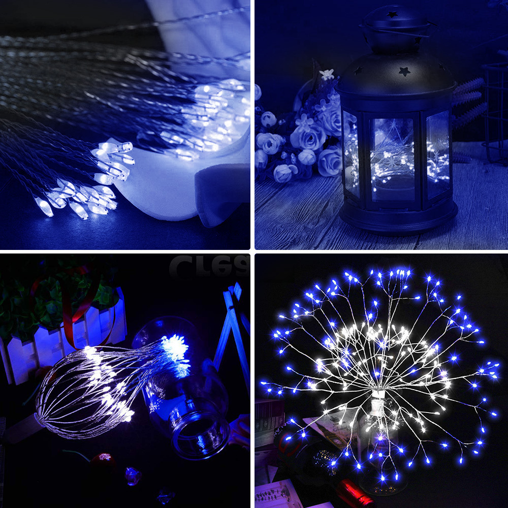 Remote Control 8 Modes Dimmable Battery Operated Hanging Starburst LED Bouquet Shape String Lights