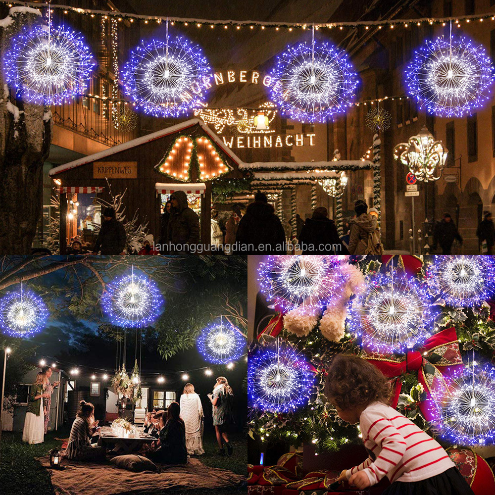 2019 Firework LED String Lights 8 Modes Dimmable Fairy Lights with Remote Control Battery Operated Hanging Starburst Lights