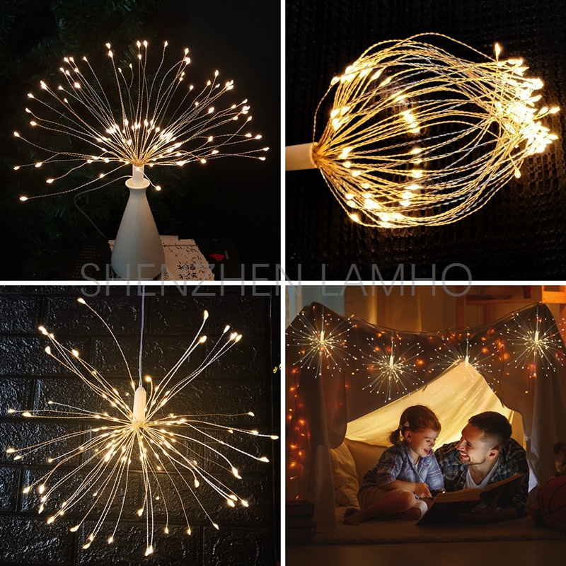 Firework LED String Light 8 Modes Dimmable Fairy Lights with Remote Control Battery Operated Hanging Starburst Lights