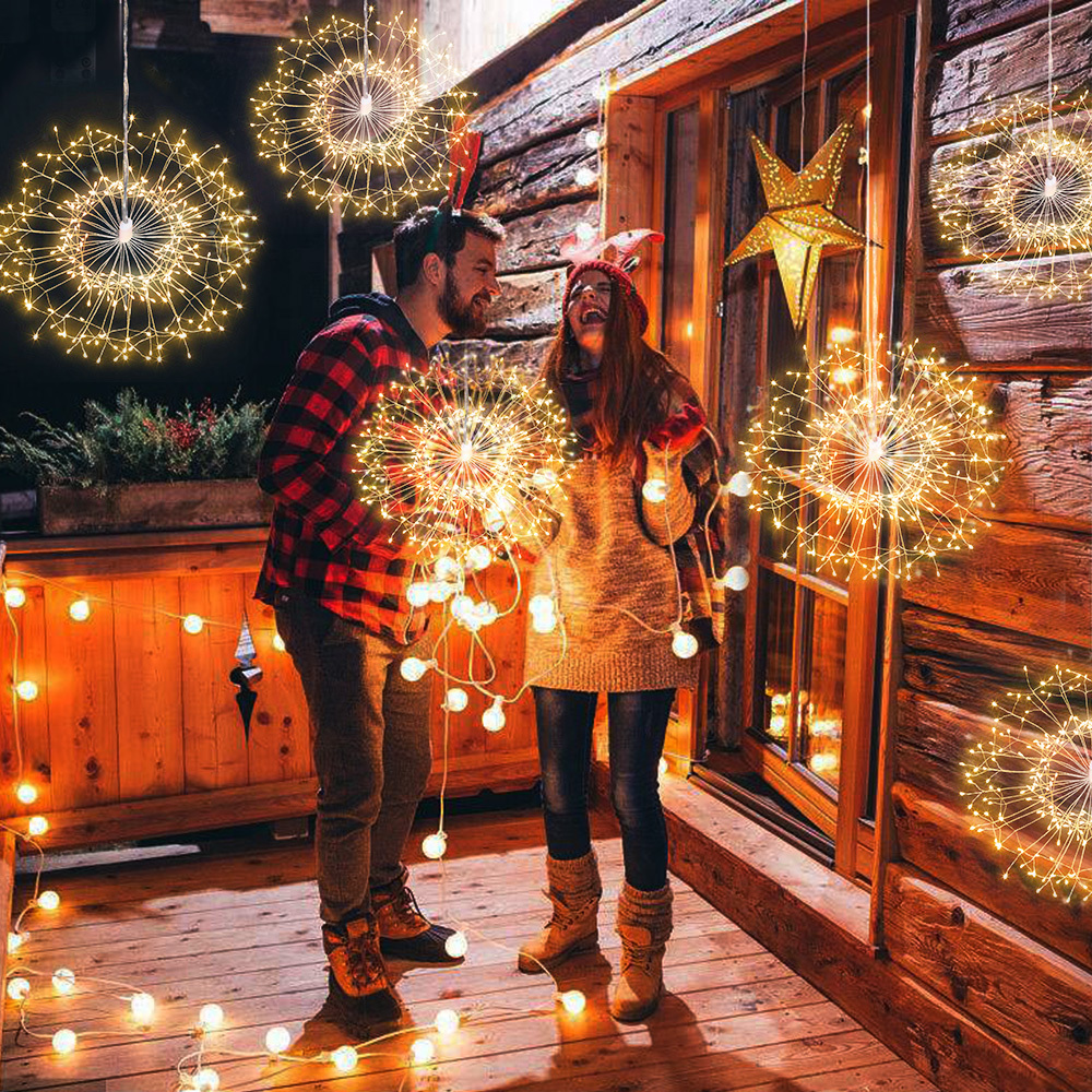 2019 Firework LED String Lights 8 Modes Dimmable Fairy Lights with Remote Control Battery Operated Hanging Starburst Lights