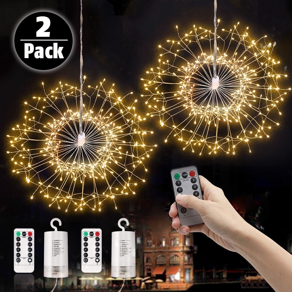 2019 Firework LED String Lights 8 Modes Dimmable Fairy Lights with Remote Control Battery Operated Hanging Starburst Lights