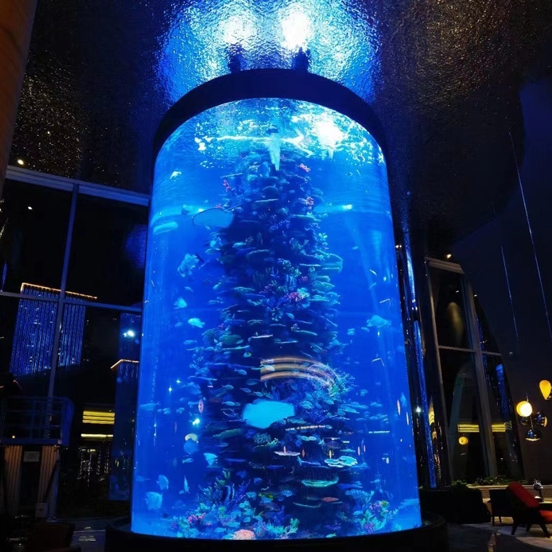 Factory Luxury Modern Design Customized shopping mall Large Acrylic Cylinder Fish Tank Aquarium