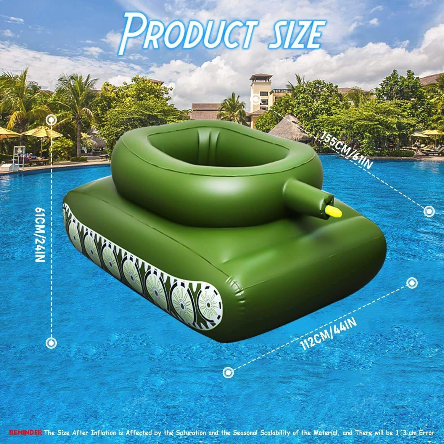 BSCI Inflatable Tank Pool Float With Water Gun Tank Shaped Ride-On Floats For Kids Adult Summer Swimming Pool Party Floating Row