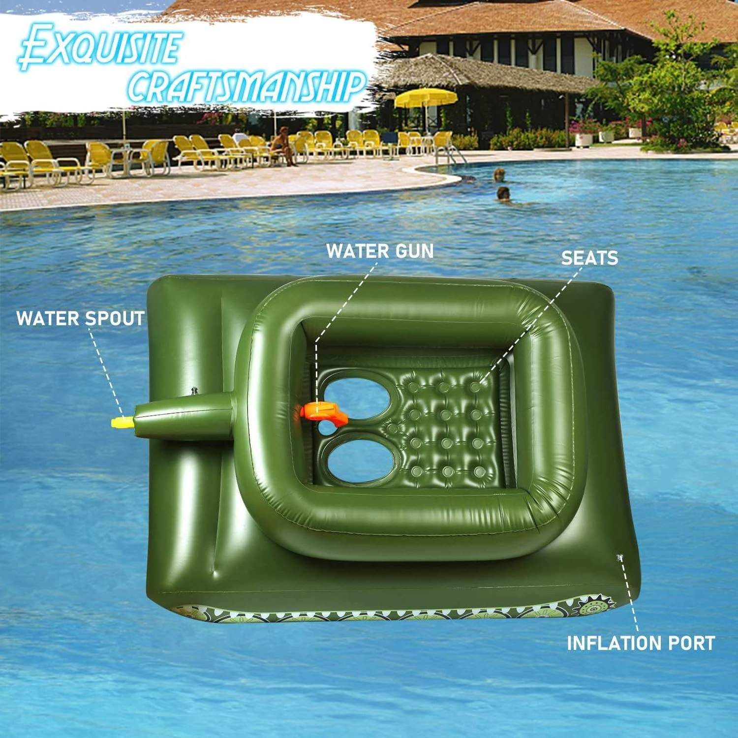 BSCI Inflatable Tank Pool Float With Water Gun Tank Shaped Ride-On Floats For Kids Adult Summer Swimming Pool Party Floating Row