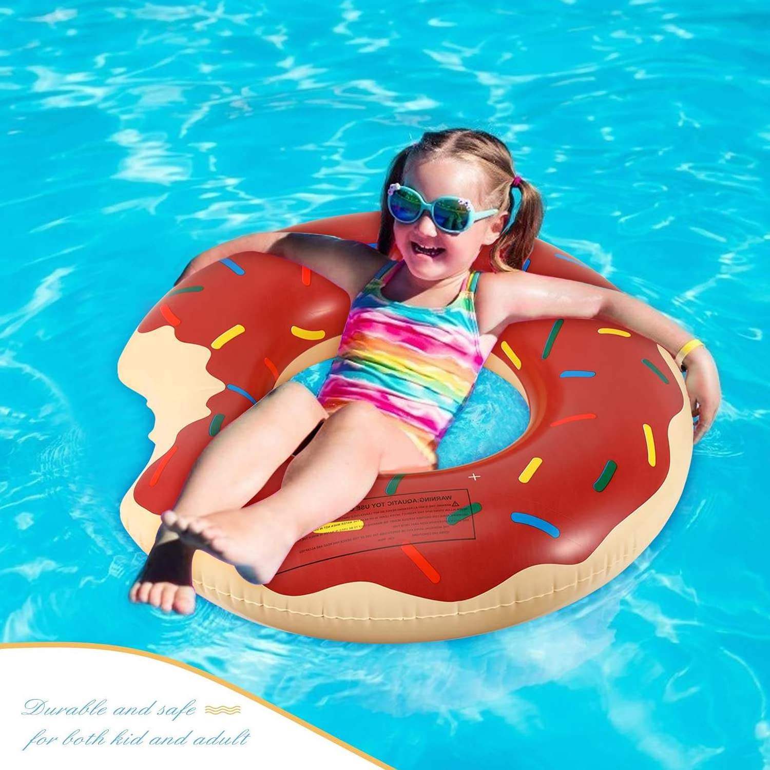 BSCI Pool Toys Colorful Donut Shape Swimming Ring Float Outdoor Beach Water Ride On Inflatable Float Row For Kids Swim Tube Raft