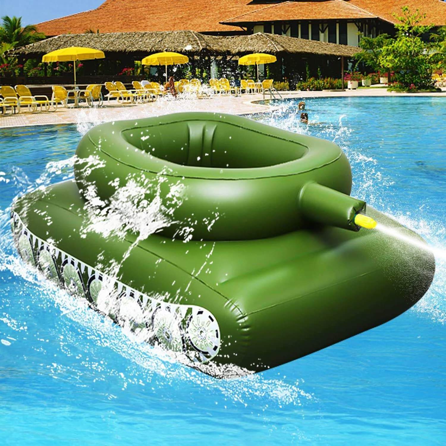 BSCI Inflatable Tank Pool Float With Water Gun Tank Shaped Ride-On Floats For Kids Adult Summer Swimming Pool Party Floating Row