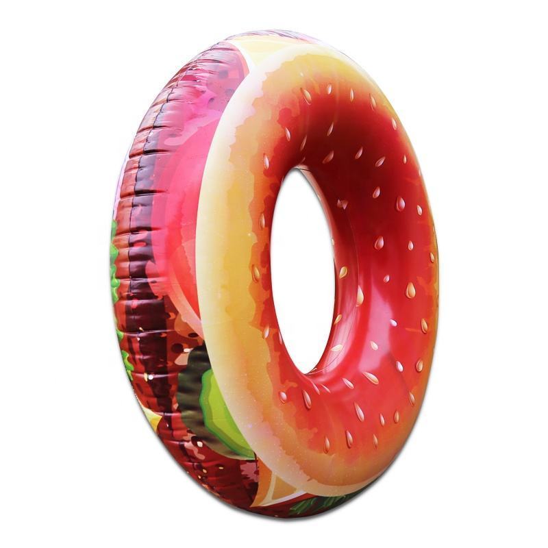 BSCI Round Hamburger Shape Swim Rings Outdoor Beach Pool Inflatable Floating Tube Water Toys PVC Custom Adults Swimming Ring