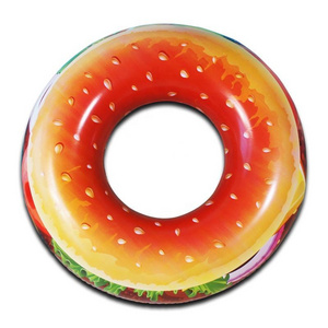 BSCI Round Hamburger Shape Swim Rings Outdoor Beach Pool Inflatable Floating Tube Water Toys PVC Custom Adults Swimming Ring