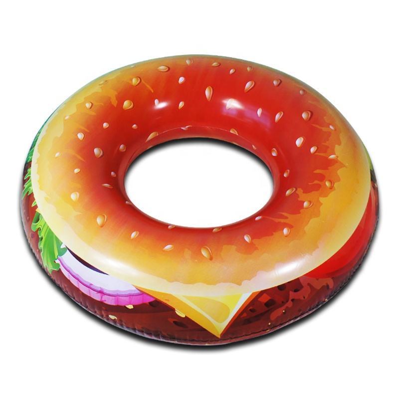 BSCI Round Hamburger Shape Swim Rings Outdoor Beach Pool Inflatable Floating Tube Water Toys PVC Custom Adults Swimming Ring