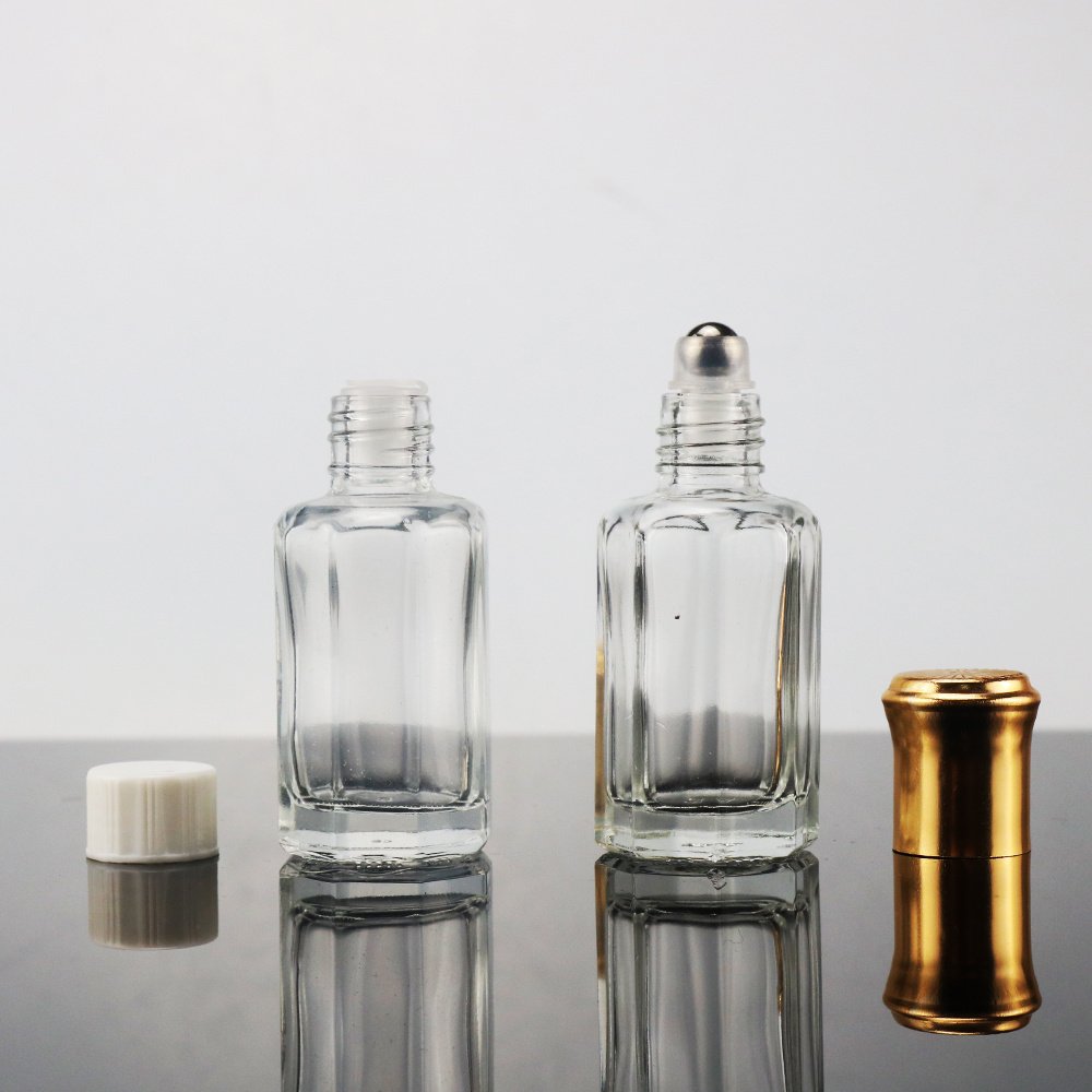 octagon attar perfume oil glass bottles 3ml 6ml 12ml  empty essential oil perfume bottle roller bottle with metal cap sticker