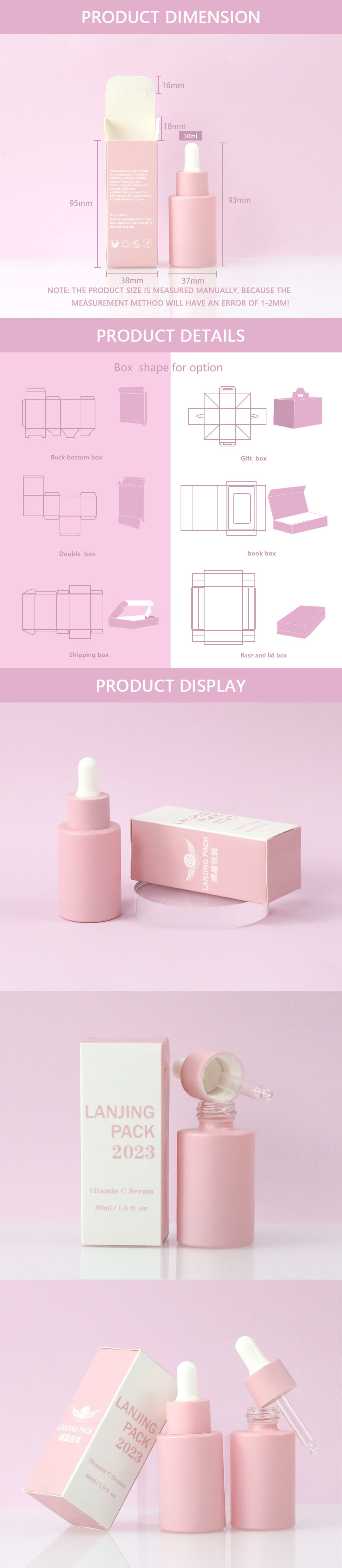 Custom Logo Pink 50ml 30ml  Parfum Skincare Bottle Square Packaging Gift Box Luxury Empty Fragrance Perfume Packaging Box