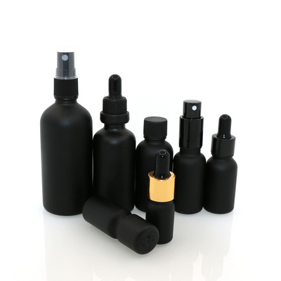 5ml 10ml 15ml 20ml 30ml 50ml 100ml 200ml luxury beard /essential oil black cosmetic bottle with dropper or spray cap