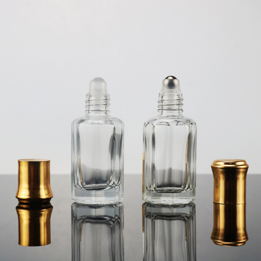 octagon attar perfume oil glass bottles 3ml 6ml 12ml  empty essential oil perfume bottle roller bottle with metal cap sticker