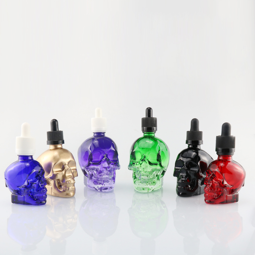 perfume 30ml 60ml 120ml skin care packaging skull head shape glass skull 1oz glass beard oil  dropper bottle for Wine container