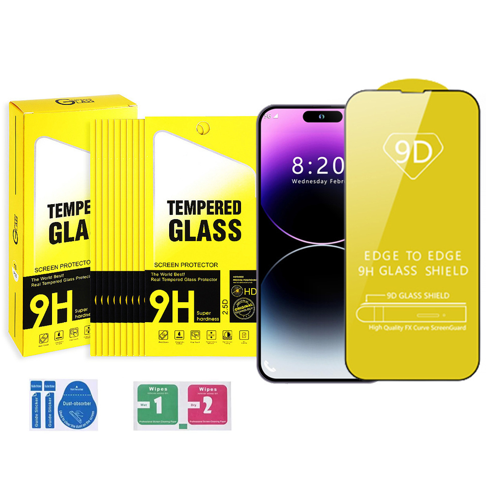 Retail Packaging Full Glue 9D Mobile Cell Phone Tempered Glass Screen Protector For Samsung iPhone 15 14 13 12 Pro Max