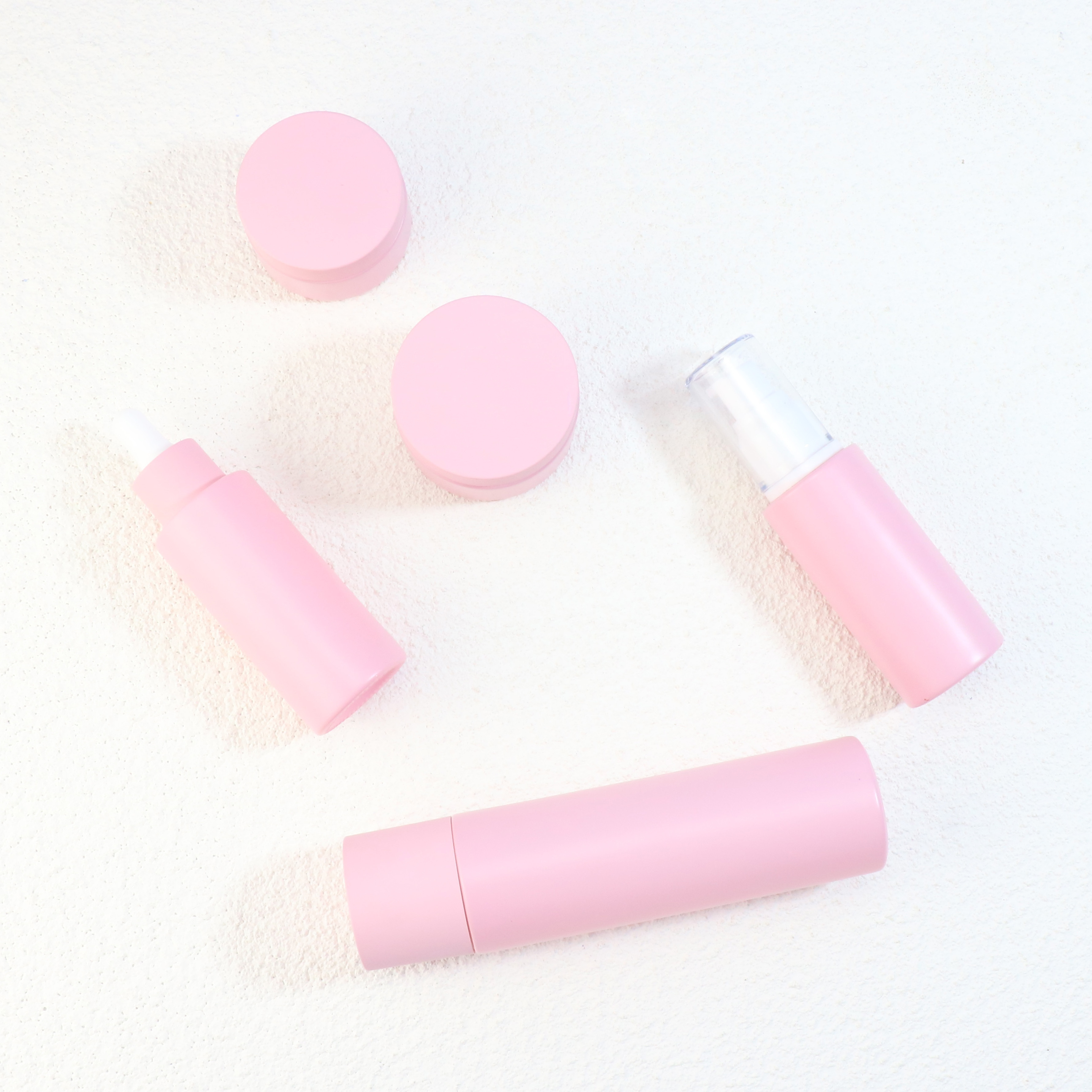 eco friendly cosmetic jars low moq pink frosted cosmetic containers lotion pump bottle 1oz 50ml 80ml 100ml