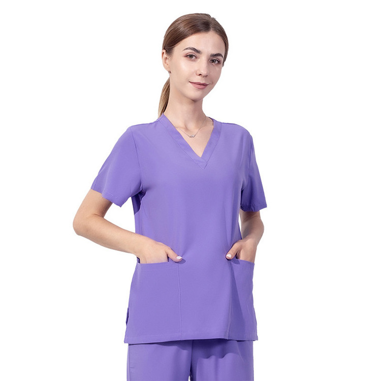 Stretch Doctor's Uniform Short-sleeved Nurse Uniform Beauty Hospital Polyester Blouse Womens Operating Room Scrubs Top