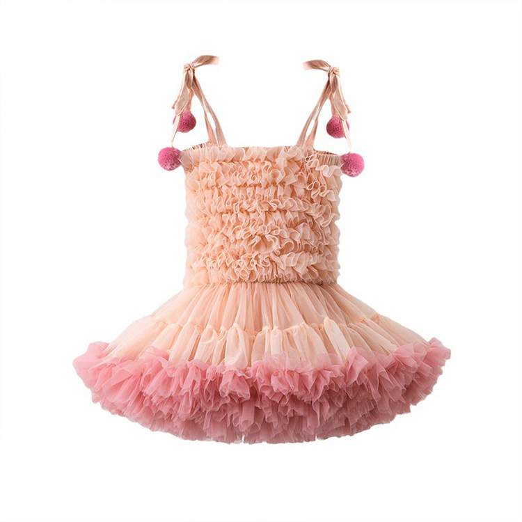 Child Girl's Halter Design Princess Puffy Veil Cake Dress Sleeveless Kids Ballet Training Ruffle Skirt Tutu Dress for Girls