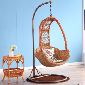 HHQQ-08 Indoor Natural Rattan Cane Wooden Hanging Pod Chair Swing