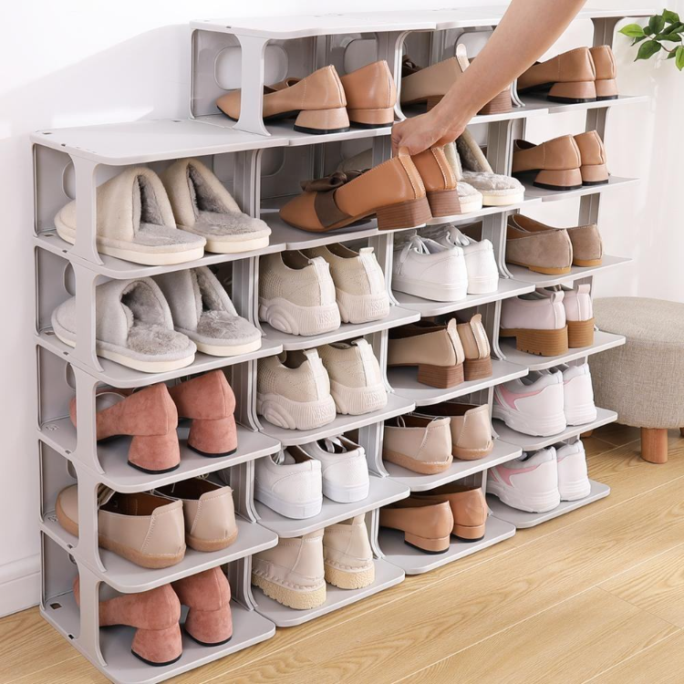 XJ-04 Living Room Entry DIY Stackable Shoe Cabinet Portable Plastic Wardrobe Shoe Display Organizer Closet Rack