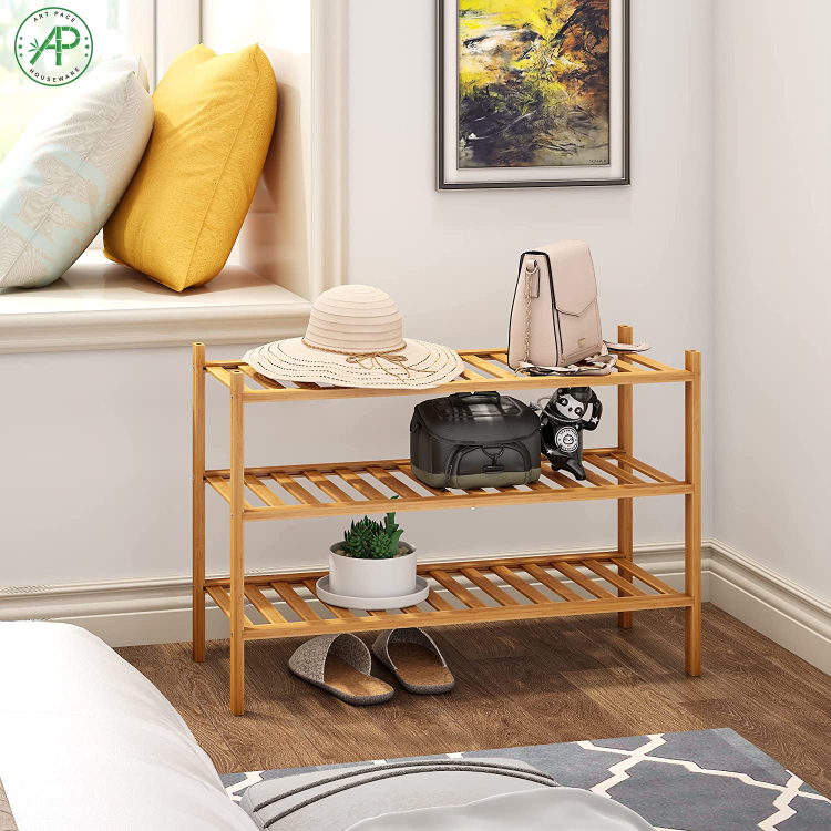 XJ-12  Customized Stackable Storage Shelf Free Standing Shoe Racks Multifunctional Natural Bamboo Shoe Rack