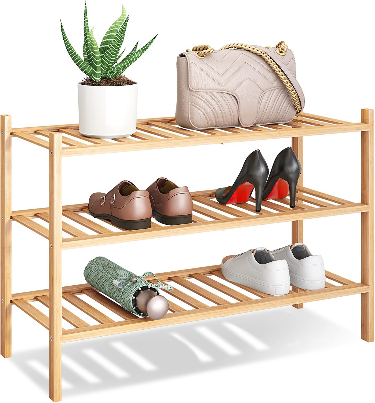 XJ-12  Customized Stackable Storage Shelf Free Standing Shoe Racks Multifunctional Natural Bamboo Shoe Rack