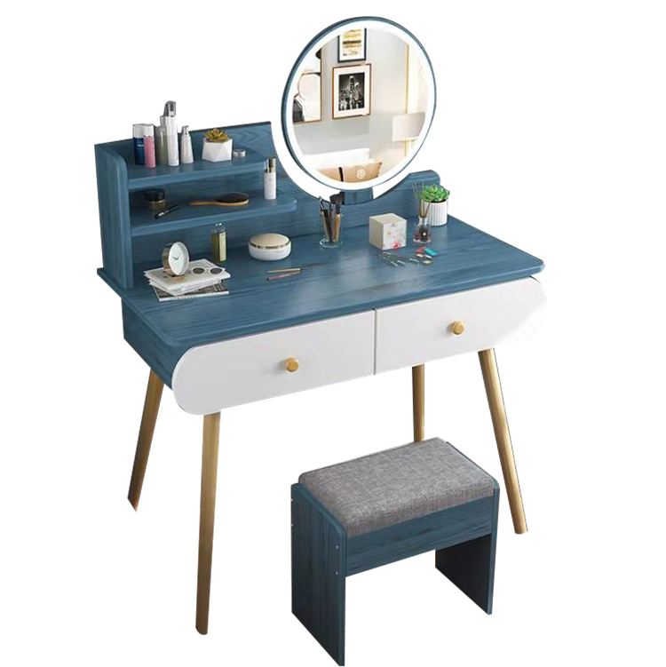 SZT-23  Nordic White Furniture Makeup Dressing Table With LED Lighted Mirror And Stool