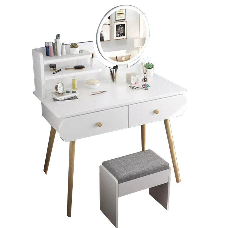 SZT-23  Nordic White Furniture Makeup Dressing Table With LED Lighted Mirror And Stool