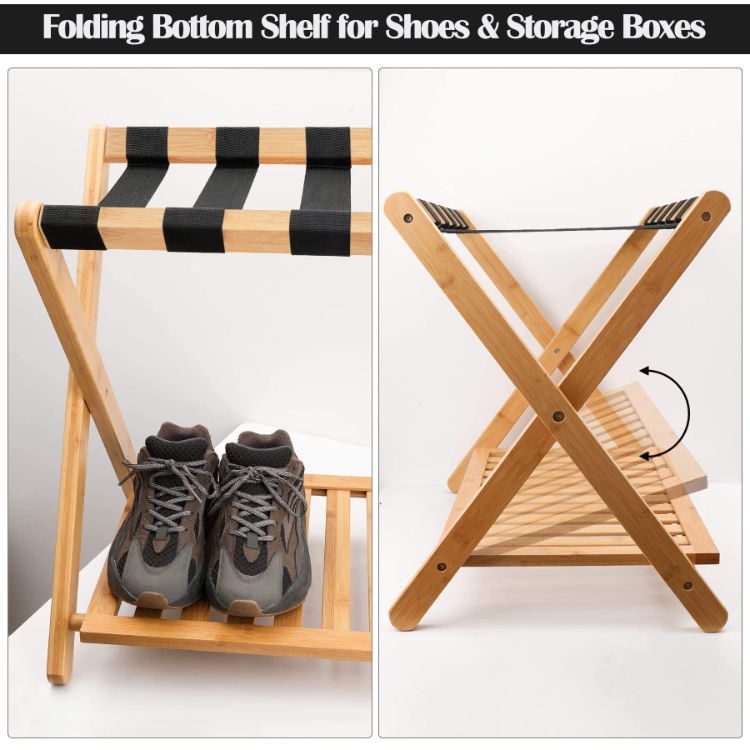 XLJ-11 Thickened Style Bamboo Folding Luggage Rack Suitcase Stand Bamboo Luggage Stand