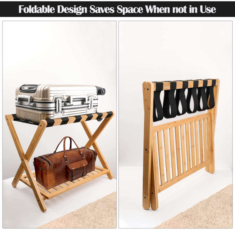 XLJ-11 Thickened Style Bamboo Folding Luggage Rack Suitcase Stand Bamboo Luggage Stand