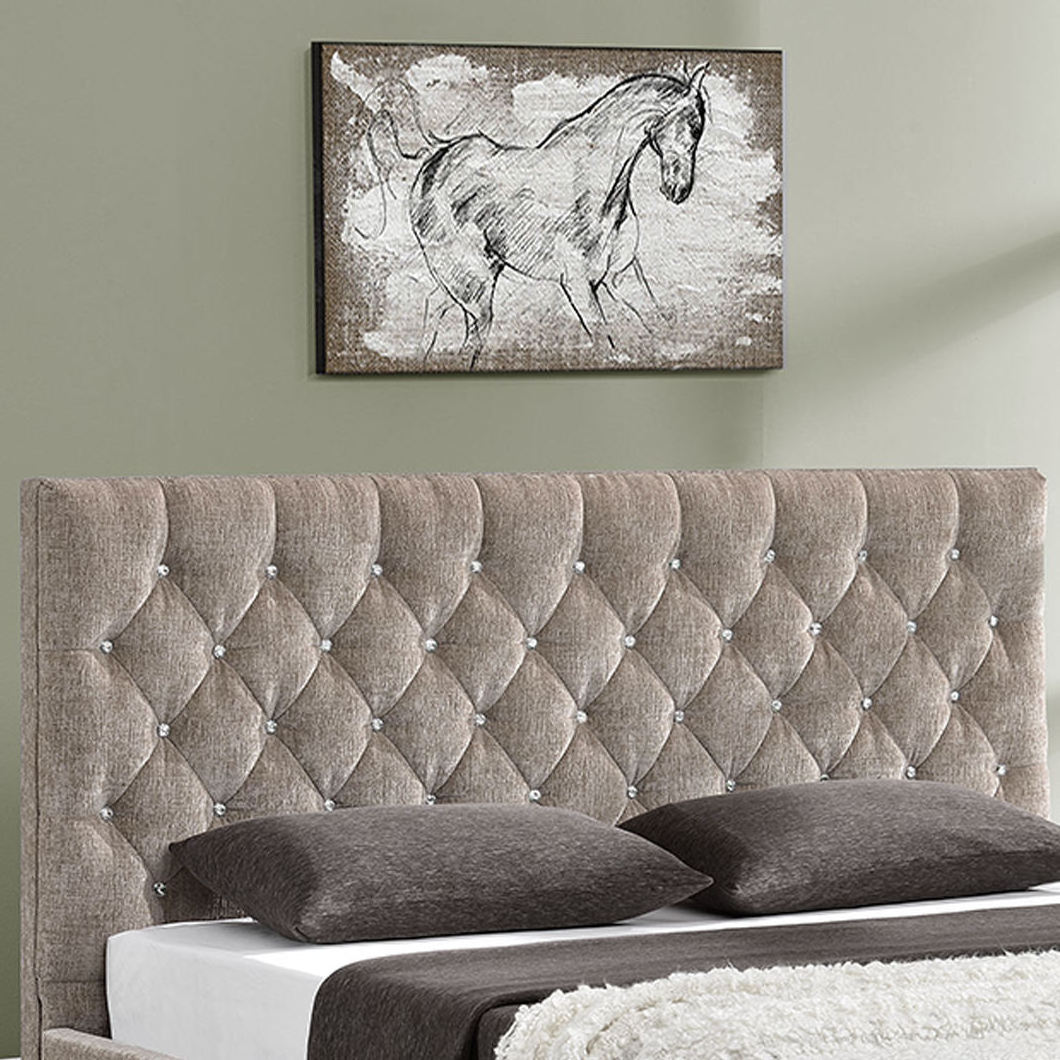 SMC-33 Modern Queen Velvet Button Bed Silver Velvet Crush Headboard Storage Double Bed