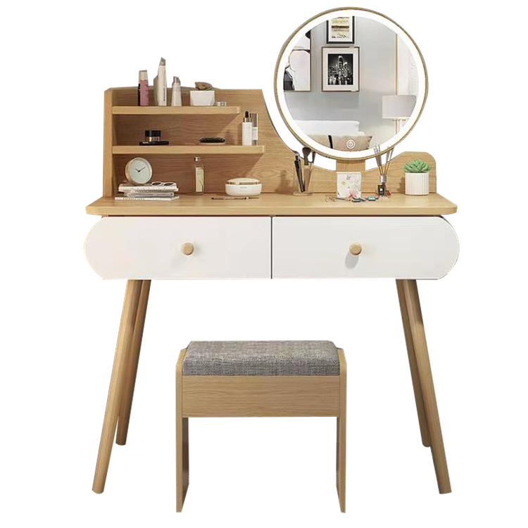 SZT-23  Nordic White Furniture Makeup Dressing Table With LED Lighted Mirror And Stool