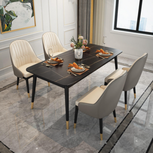 CZTZ-08  Kitchen Dinning Room 4/6/8 Seater Dining Table Set Metal Leg Marble Top Dinner Table and Chair Set