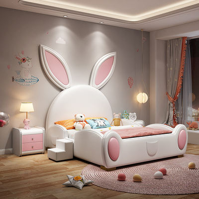 YEC-08 Kiddie Bed Girl Cartoon Bunny Bunny Ears Girl Solid wood Princess Bed with slide children's furniture