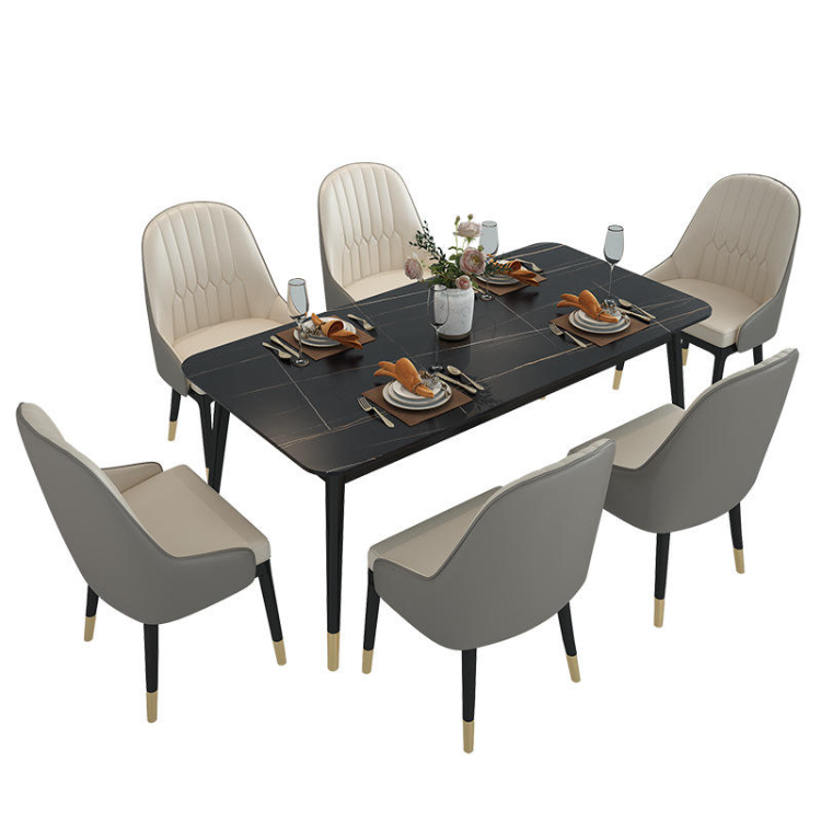 CZTZ-08  Kitchen Dinning Room 4/6/8 Seater Dining Table Set Metal Leg Marble Top Dinner Table and Chair Set