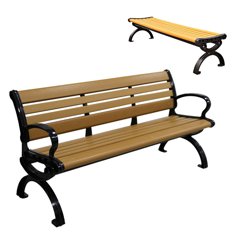 HYCY-01 outdoor wooden plastic composite street bench outside park metal leg bench seat public garden patio bench chair