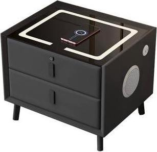 CTG-18 Smart Tempered Glass Top Drawer Nightstand Gloss White Luxury Nightstand Modern Bedroom Nightstands